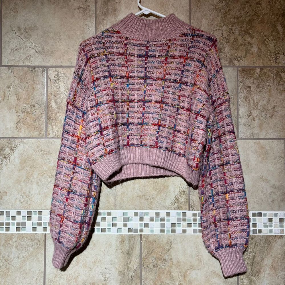 Shein Mock Neck Knit Crop Sweater Pink Pullover Women's Size S - Picture 3 of 4